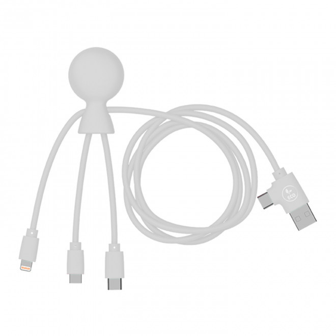 CÂBLE DE CHARGE PUBLICITAIRE MULTI-CONNECTEURS XOOPAR® 'MR BIO LONG' - blanc