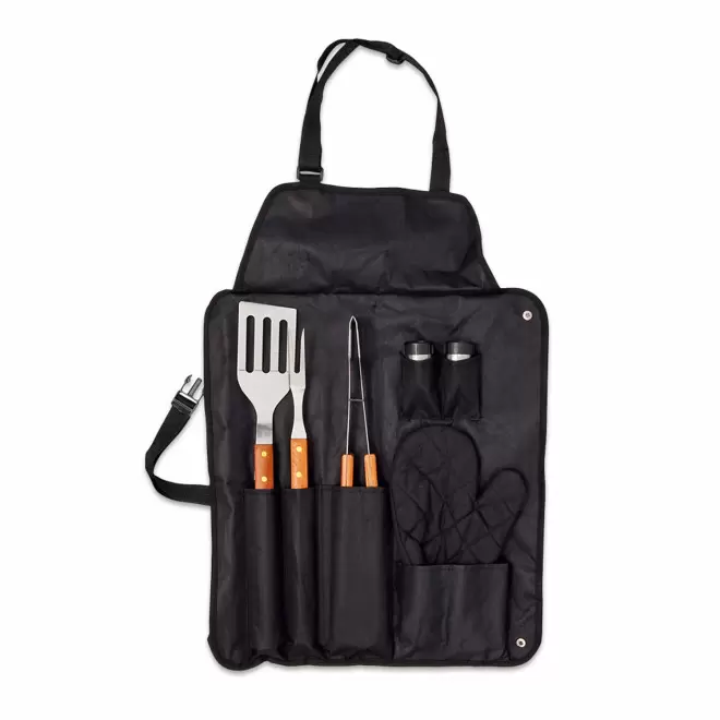 TABLIER BARBECUE AVEC 7 USTENSILES PERSONNALISABLE 'TED' - noir