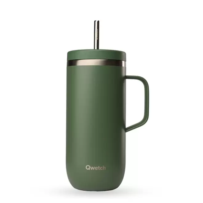 MUG ISOTHERME 600ML QWETCH® PERSONNALISE 'COLD CUP POIGNEE' - kaki