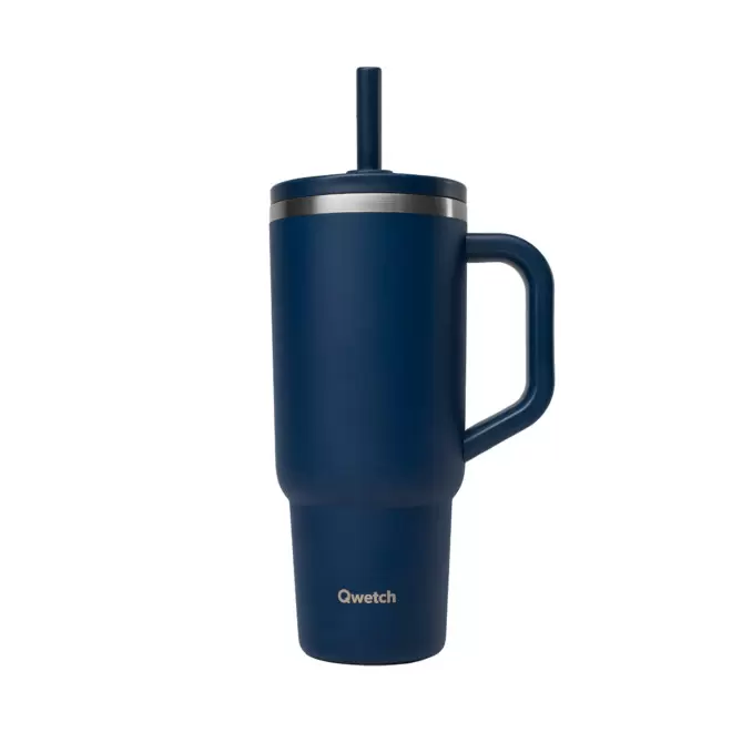 MUG ISOTHERME ETANCHE QWETCH® PERSONNALISE 'TRAVEL CUP' - bleu nuit