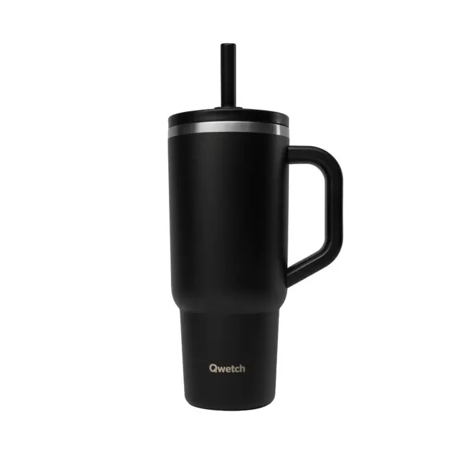 MUG ISOTHERME ETANCHE QWETCH® PERSONNALISE 'TRAVEL CUP' - noir