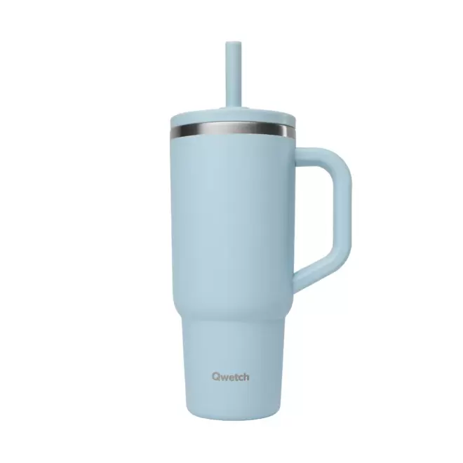 MUG ISOTHERME ETANCHE QWETCH® PERSONNALISE 'TRAVEL CUP' - bleu pastel