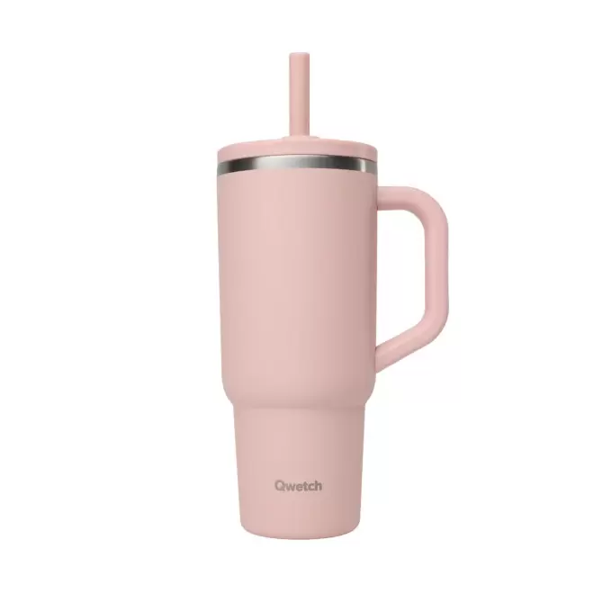 MUG ISOTHERME ETANCHE QWETCH® PERSONNALISE 'TRAVEL CUP' - rose pastel