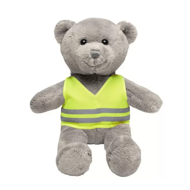 PELUCHE OURSON GILET SECURITE PERSONNALISABLE 'OURSI' - gris clair