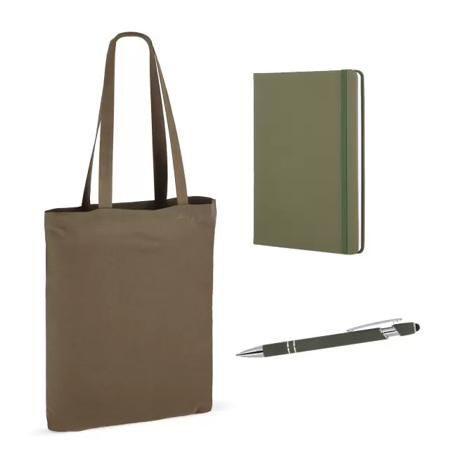 SET SAC CARNET ET STYLO PERSONNALISABLE 'BUSY' - vert kaki