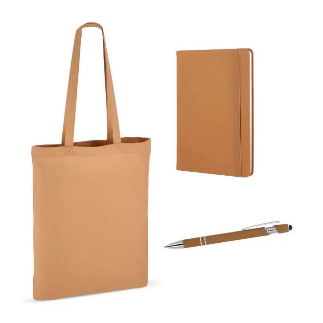 SET SAC CARNET ET STYLO PERSONNALISABLE 'BUSY' - cognac