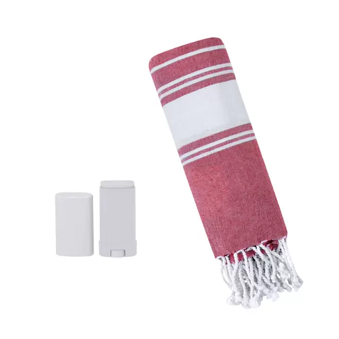 SET STICK SOLAIRE SPF30 ET FOUTA PERSONNALISABLE 'PLAHY' - rouge/blanc