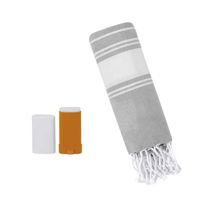 SET STICK SOLAIRE SPF30 ET FOUTA PERSONNALISABLE 'PLAHY' - gris/orange
