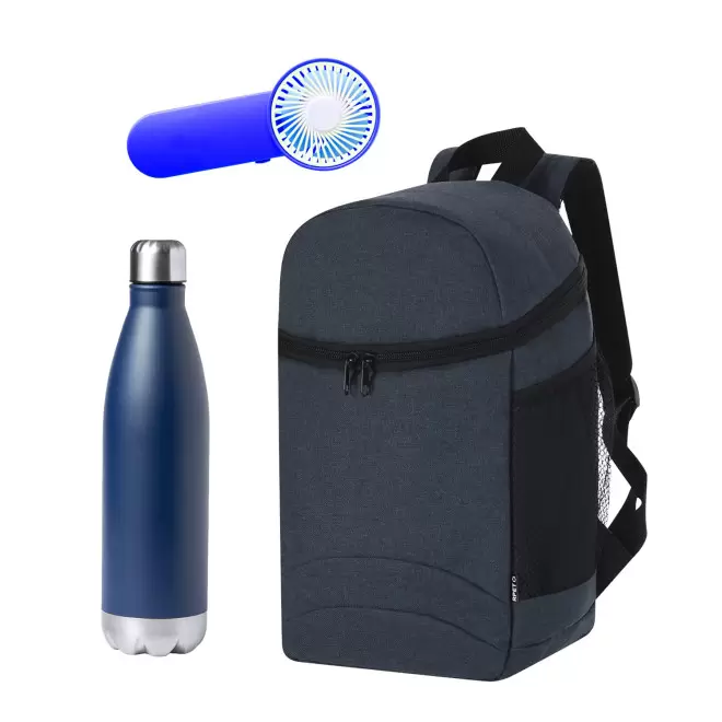 SET SAC BOUTEILLE ET VENTILATEUR PERSONNALISABLE 'PRAUTEC' - bleu