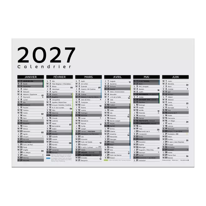 CALENDRIER BANCAIRE CARTON BLANC MURAL PUBLICITAIRE 'ASTERO' - noir