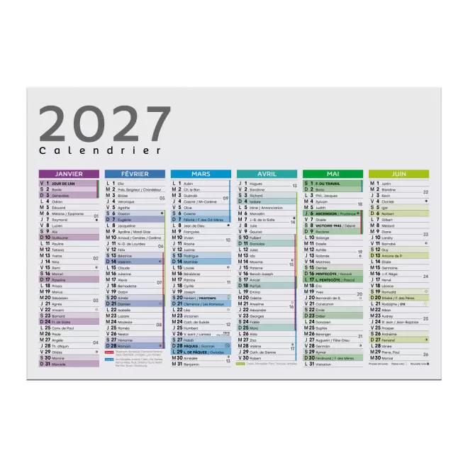 CALENDRIER BANCAIRE CARTON BLANC MURAL PUBLICITAIRE 'ASTERO' - multicolore