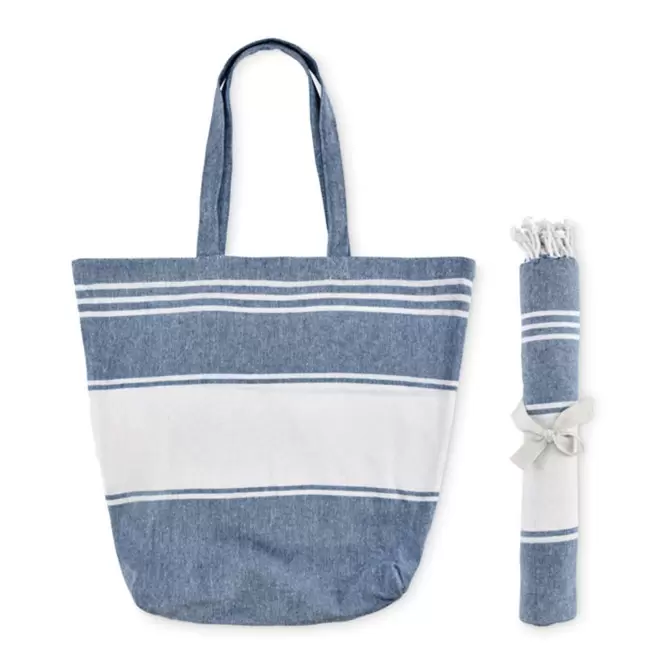 SET FOUTA SAC PERSONNALISE 'CAREO PLAGE'-MARQUAGE ESAT - bleu