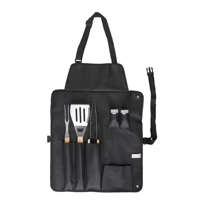 TABLIER BARBECUE PUBLICITAIRE AVEC 5 USTENSILES 'TED' - noir
