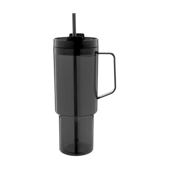 MUG RPET POIGNEE ET PAILLE 1.2L PERSONNALISABLE 'TRADRINK' - noir