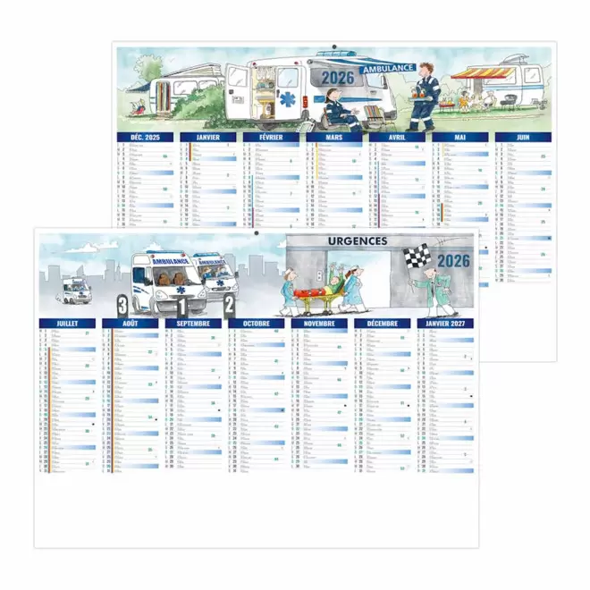CALENDRIER BANCAIRE ILLUSTRE PERSONNALISABLE 'MEDICA' - ambulance