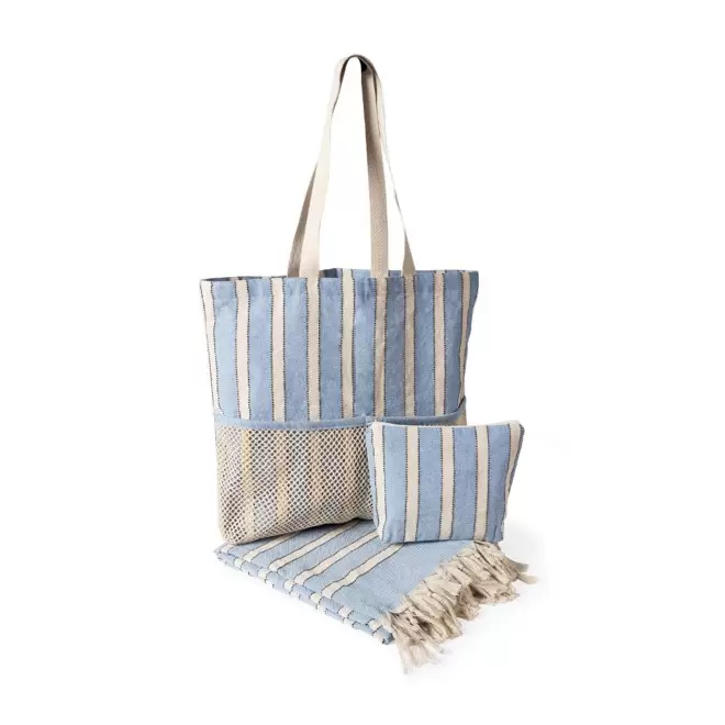SET DE PLAGE FOUTA SAC PERSONNALISABLE 'SUNLIGHT' - bleu