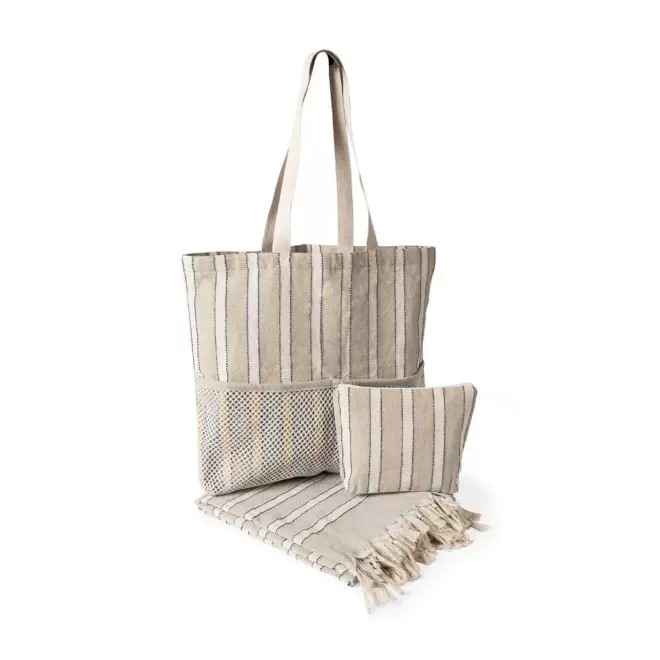 SET DE PLAGE FOUTA SAC PERSONNALISABLE 'SUNLIGHT' - beige