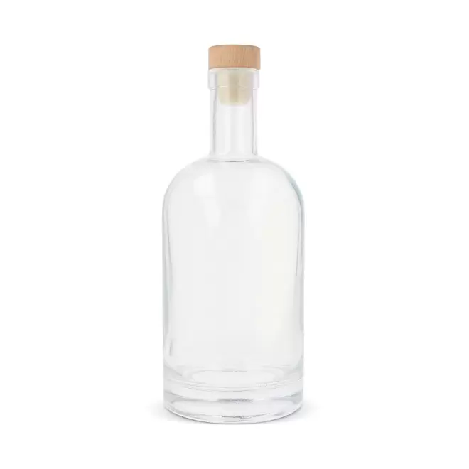 CARAFE PUBLICITAIRE EN VERRE BOUCHON BOIS 750ML 'POUPOI' - transparent