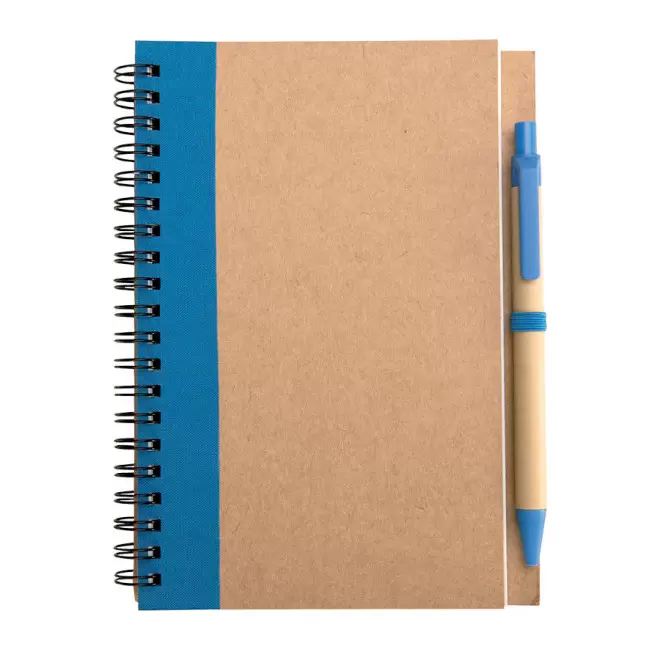 CARNET À SPIRALE PERSONNALISÉ LIGNÉ AVEC STYLO RECYCLÉS 'RAMSES' - bleu foncé