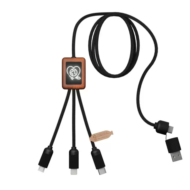 CABLE DE CHARGE 5EN1 SCX® PERSONNALISÉ LOGO LUMINEUX 'KIPA SMART' - carré