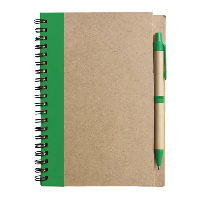 CARNET À SPIRALE PERSONNALISÉ LIGNÉ AVEC STYLO RECYCLÉS 'RAMSES' - vert foncé