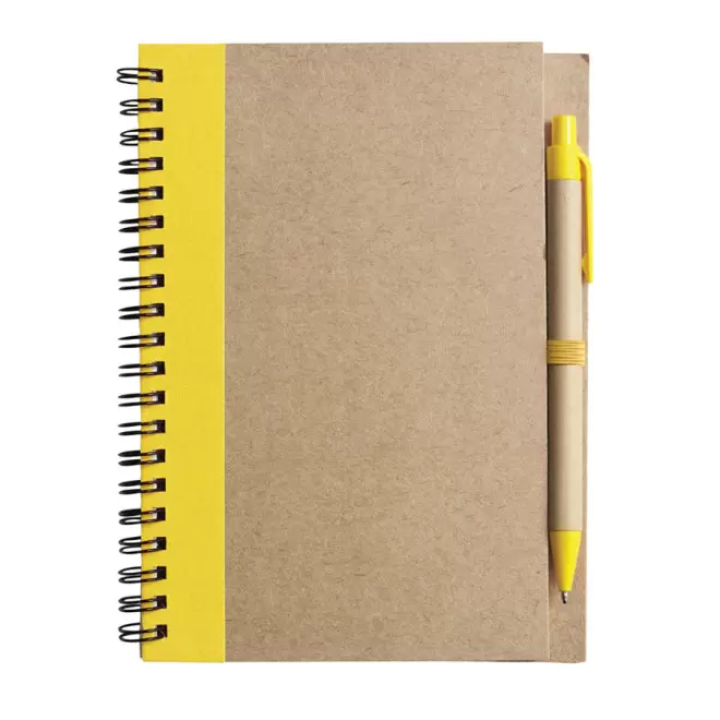 CARNET À SPIRALE PERSONNALISÉ LIGNÉ AVEC STYLO RECYCLÉS 'RAMSES' - jaune