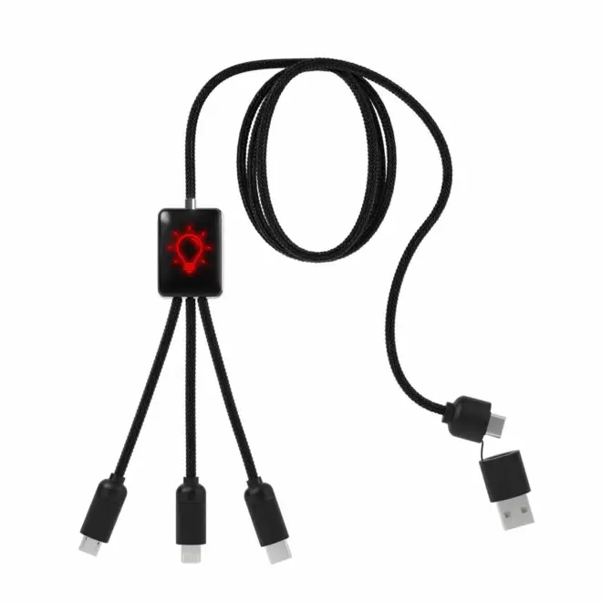 CÂBLE PERSONNALISABLE 5 EN 1 LOGO LUMINEUX 'MERET SMART' - rouge