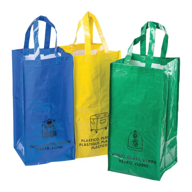 SET DE 3 CABAS DE TRI PERSONNALISABLE 'NABI' - vert/jaune/bleu