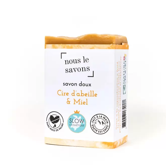 SAVON DOUX BIO 100G PERSONNALISE 'MOUSSING' - Cire d'abeille et miel