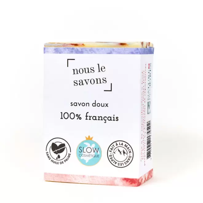 SAVON DOUX BIO 100G PERSONNALISE 'MOUSSING FRANCE'  - 100% français