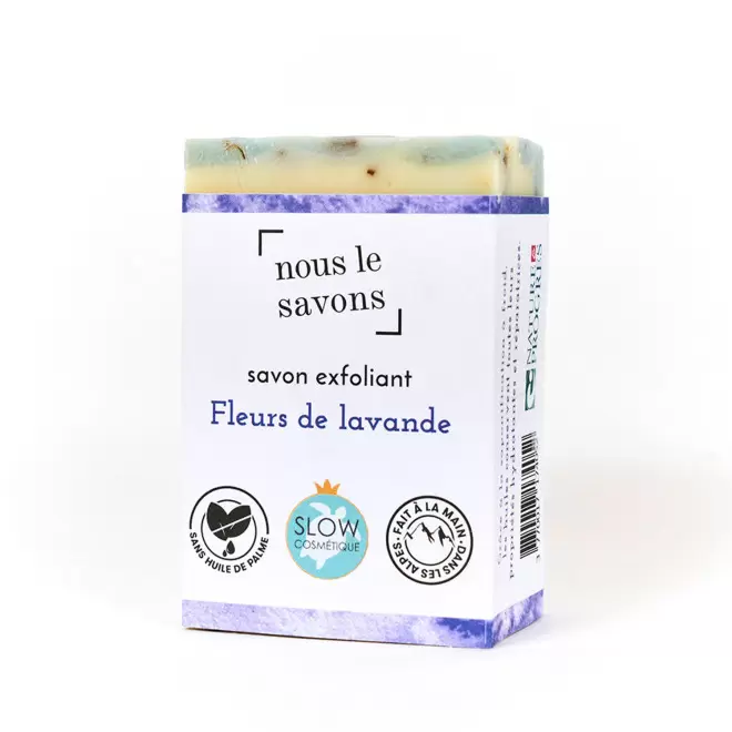 SAVON EXFOLIANT BIO 100G PERSONNALISABLE 'MOUSSING' - fleurs de lavande