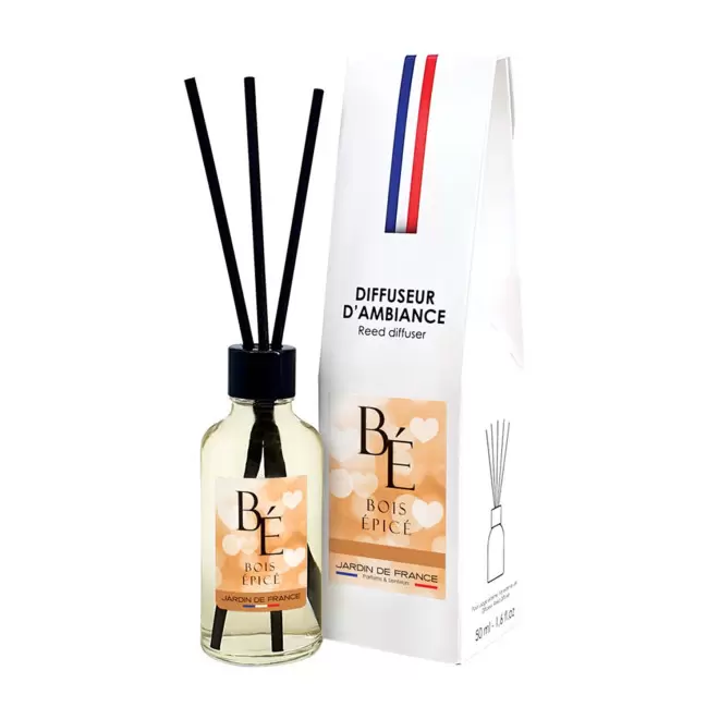 DIFFUSEUR DE PARFUM 50ML PERSONNALISE 'AURA' - bois épicé - étui blanc