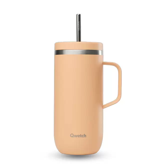 MUG ISOTHERME 600ML PERSONNALISE 'COLD CUP POIGNEE' - abricot