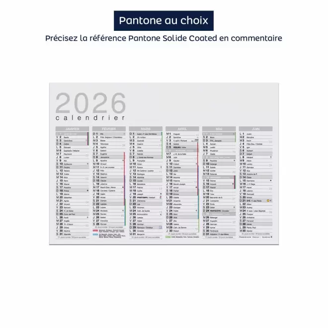 CALENDRIER PAPIER SOUPLE PERSONNALISABLE 'ASTERO RECYCLE' - pantone