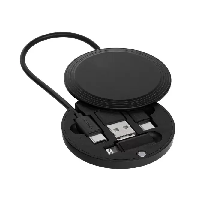 CABLE DE CHARGE 4 EN 1 PERSONNALISE 'RONDINA' - noir