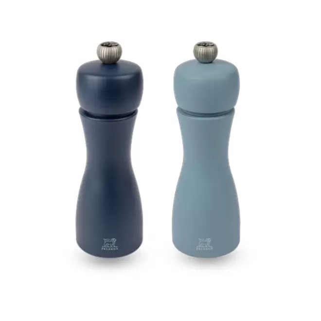 COFFRET 2 MOULINS SEL POIVRE PERSONNALISABLE 'DUO TAHITI' - bleu