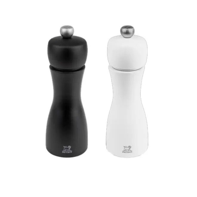 COFFRET 2 MOULINS SEL POIVRE PERSONNALISABLE 'DUO TAHITI' - noir/blanc