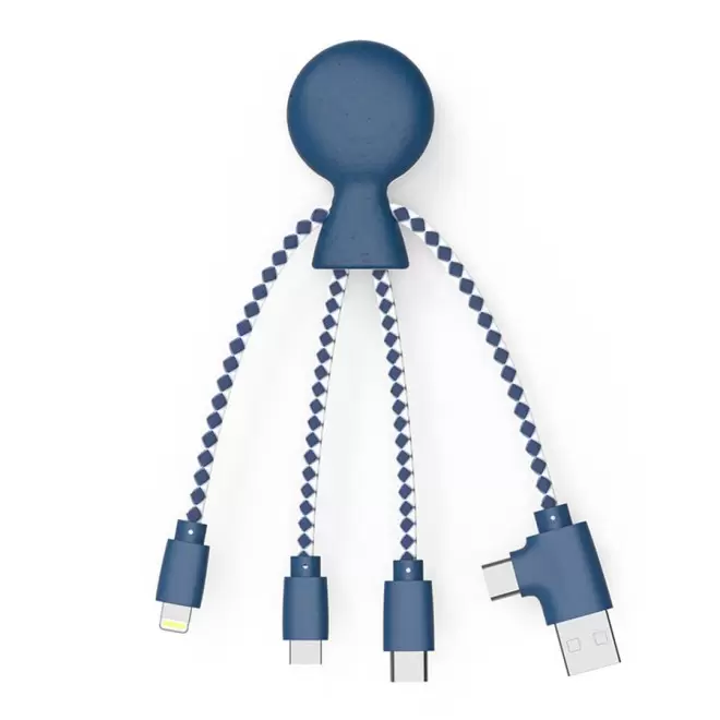 CÂBLE DE CHARGE PUBLICITAIRE MULTI-CONNECTEURS XOOPAR® 'MR BIO' - bleu