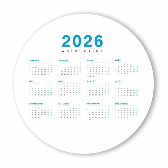 CALENDRIER ANNUEL SOUPLE PROMOTIONNEL 'ASTERO ROND' - bleu