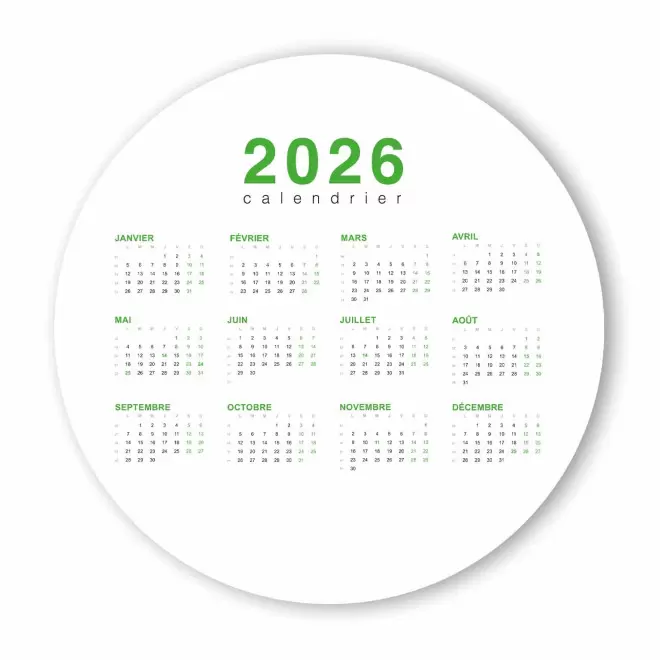 CALENDRIER ANNUEL SOUPLE PROMOTIONNEL 'ASTERO ROND' - vert