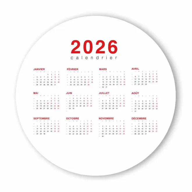 CALENDRIER ANNUEL SOUPLE PROMOTIONNEL 'ASTERO ROND' - rouge