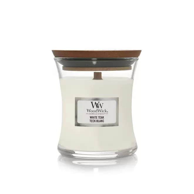 BOUGIE PARFUMEE MECHE BOIS 'WOODWICK MINI' - teck blanc