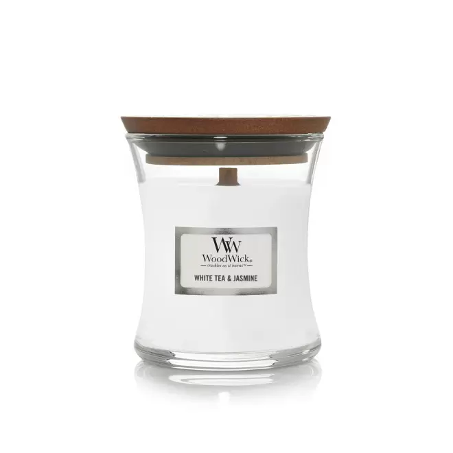 BOUGIE PARFUMEE MECHE BOIS 'WOODWICK MINI' - thé blanc et jasmin