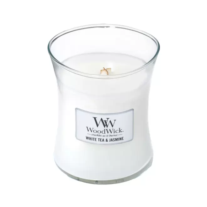 BOUGIE PARFUMEE MECHE BOIS 'WOODWICK' - thé blanc et jasmin