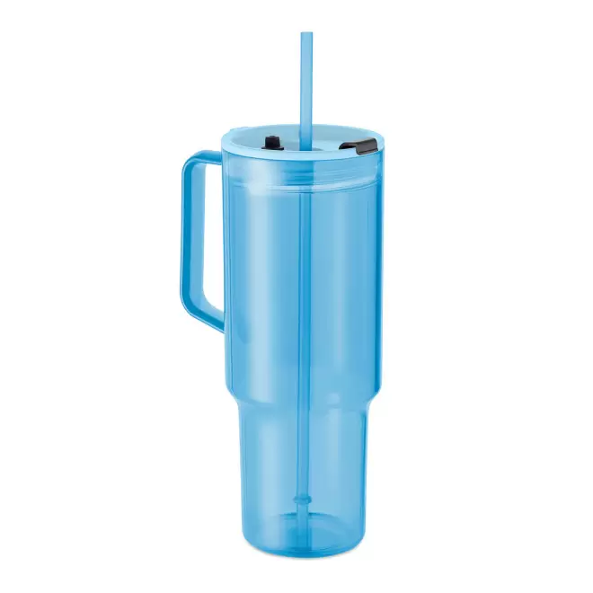 MUG RPET POIGNEE ET PAILLE 1.2L PERSONNALISABLE 'TRADRINK' - bleu clair