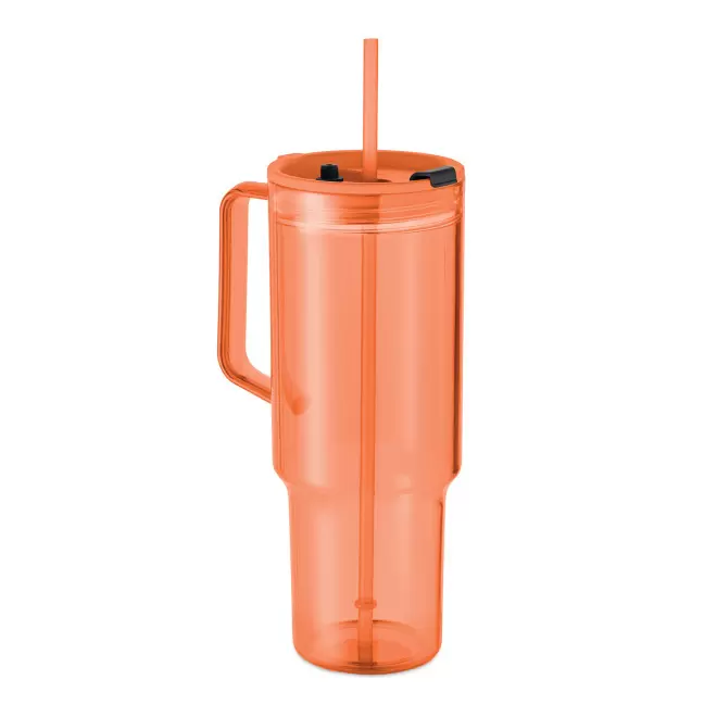 MUG RPET POIGNEE ET PAILLE 1.2L PERSONNALISABLE 'TRADRINK' - orange