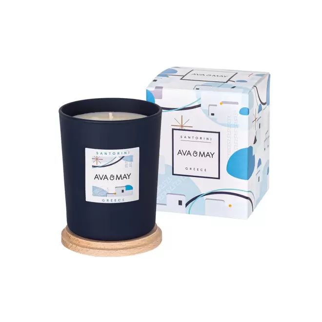 BOUGIE PARFUMEE VERRE ET BAMBOU PERSONNALISABLE 'AVA MAY' - santorin