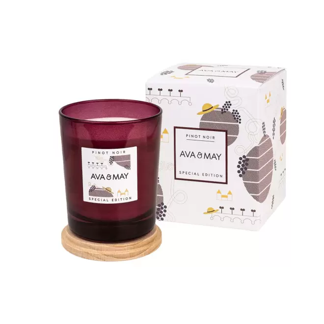 BOUGIE PARFUMEE VERRE ET BAMBOU PERSONNALISABLE 'AVA MAY' - pinot noir