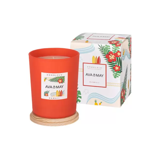 BOUGIE PARFUMEE VERRE ET BAMBOU PERSONNALISABLE 'AVA MAY' - hawaï
