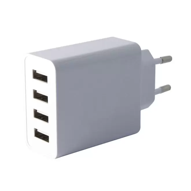 CHARGEUR SECTEUR PUBLICITAIRE 4 PORTS USB 5A AKASHI® 'DULO' - blanc